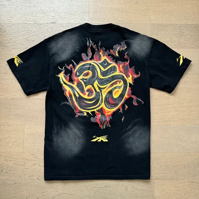 Black Flame Skeleton Om Graphic Oversized T-Shirt 7