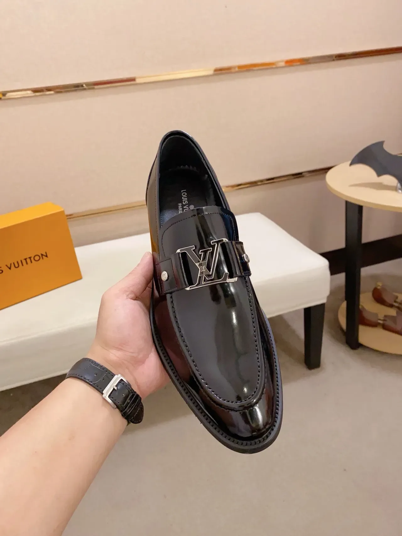 Black Glossy Patent Leather Buckle Strap Loafer 5