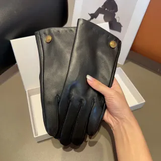 Black Gold Smooth Wrist Snap Closure Leather Gloves