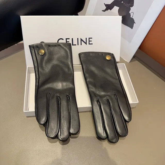 Black Gold Smooth Wrist Snap Closure Leather Gloves 6