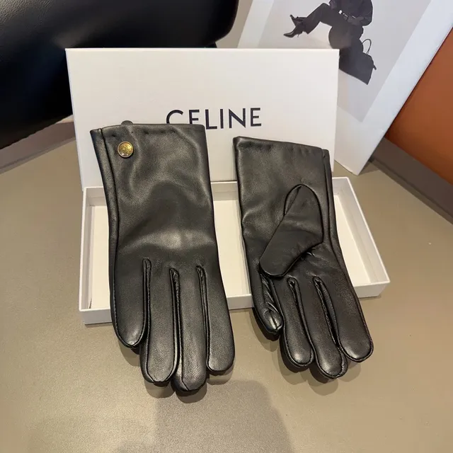 Black Gold Smooth Wrist Snap Closure Leather Gloves 7