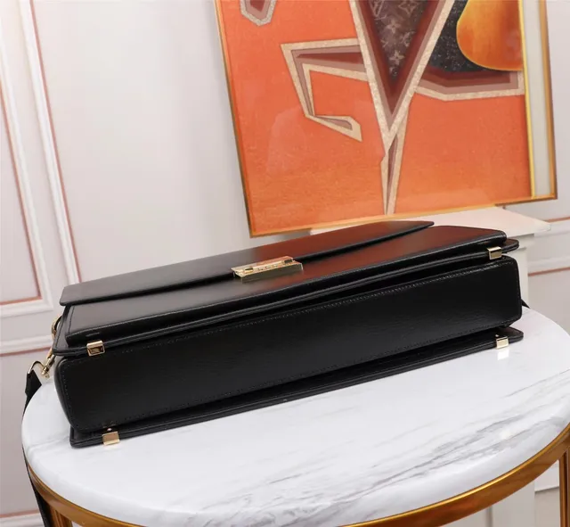 Black Gold Structured Leather-Like Exterior Combination Lock Clasp Handbag 6