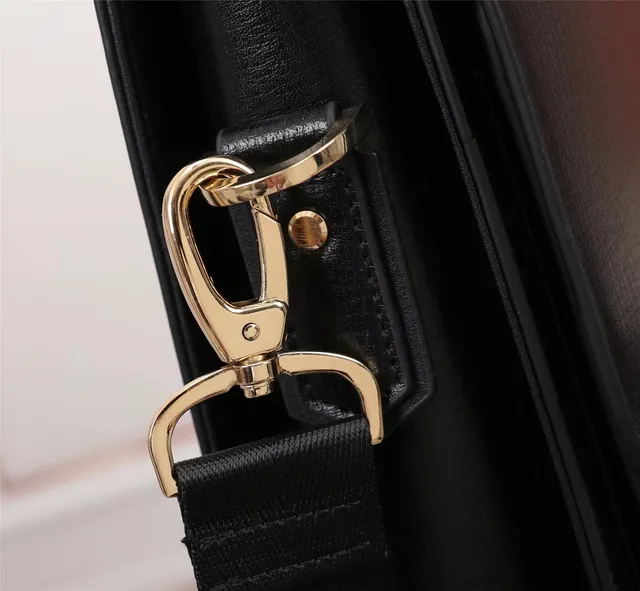 Black Gold Structured Leather-Like Exterior Combination Lock Clasp Handbag 7