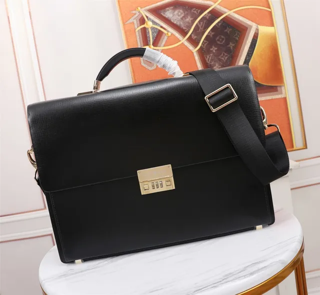 Black Gold Structured Leather-Like Exterior Combination Lock Clasp Handbag 9