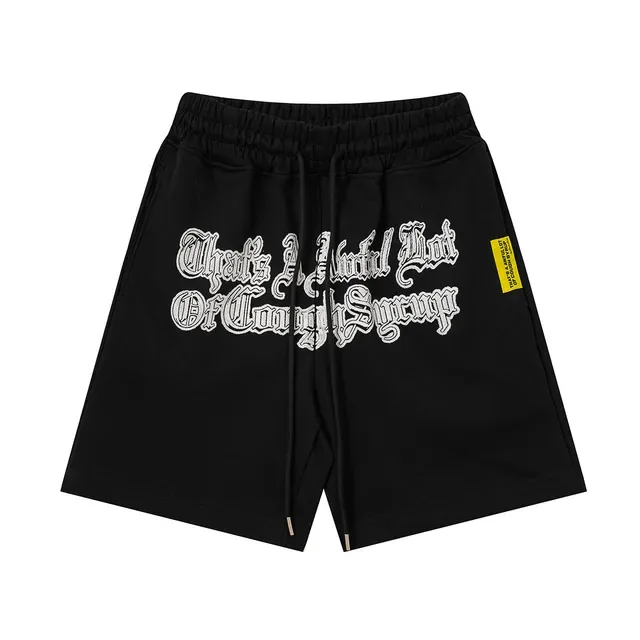 Black Gothic Typography Print Elastic Waist Shorts 2