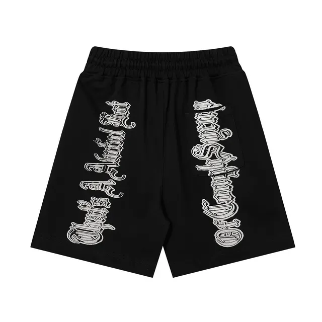 Black Gothic Typography Print Elastic Waist Shorts 3