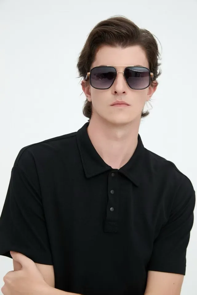 Black Gradient Tint Aviator-Inspired Square-Lens Sunglasses 2