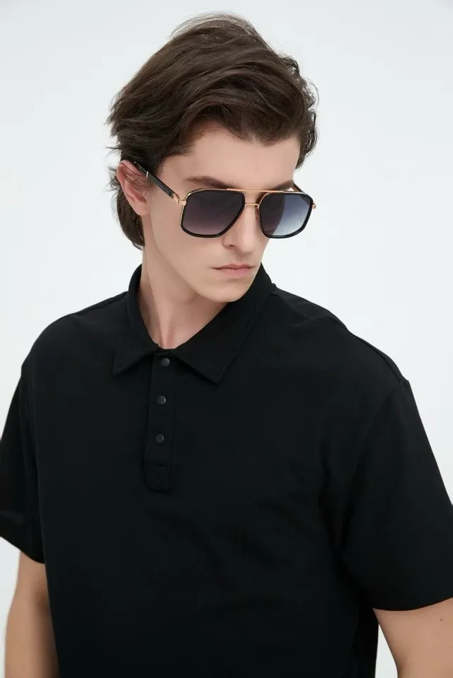Black Gradient Tint Aviator-Inspired Square-Lens Sunglasses 3
