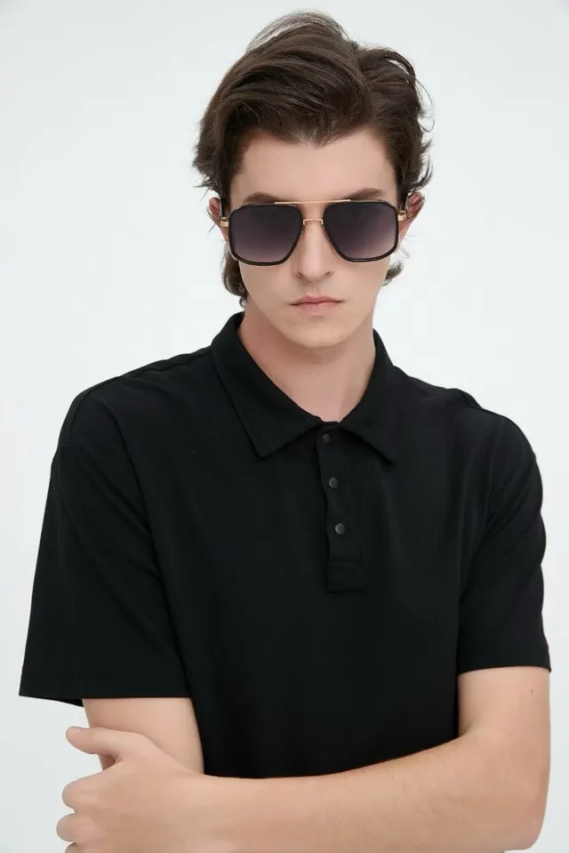 Black Gradient Tint Aviator-Inspired Square-Lens Sunglasses 5