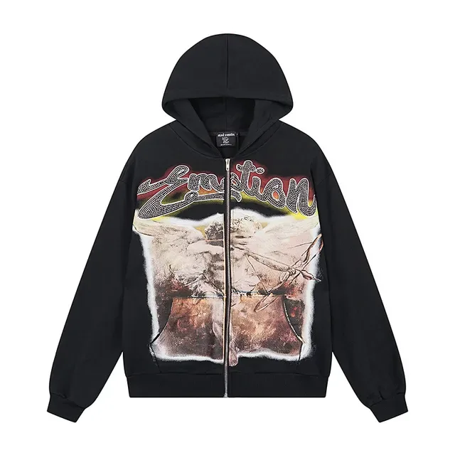 Black Graphic-Print Full-Zip Oversized Hoodie 2
