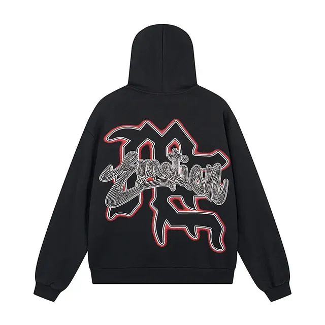 Black Graphic-Print Full-Zip Oversized Hoodie 3