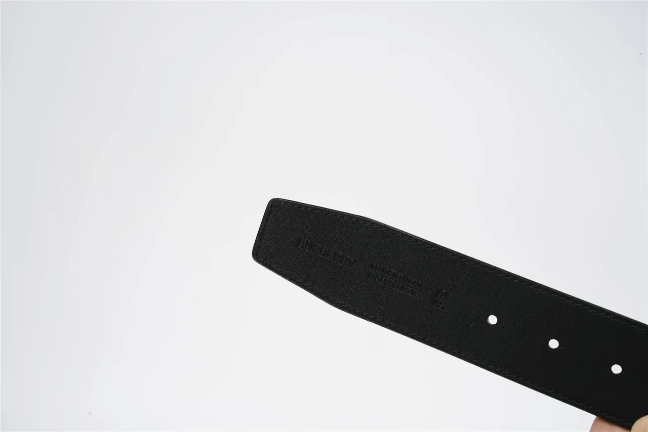 Black Gray Diagonal Check Fabric Trim Leather Belt 2
