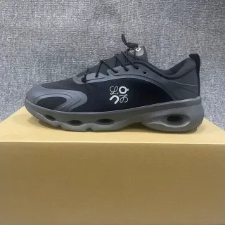 Black Gray Sculpted Hollow Midsole Wave-Shaped Synthetic Overlays Lifestyle Sneakers