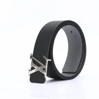 Black Gray Textured Pebbled Reversible Leather Belt