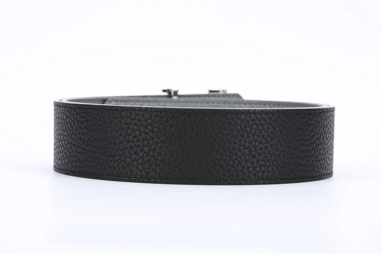 Black Gray Textured Pebbled Reversible Leather Belt 4