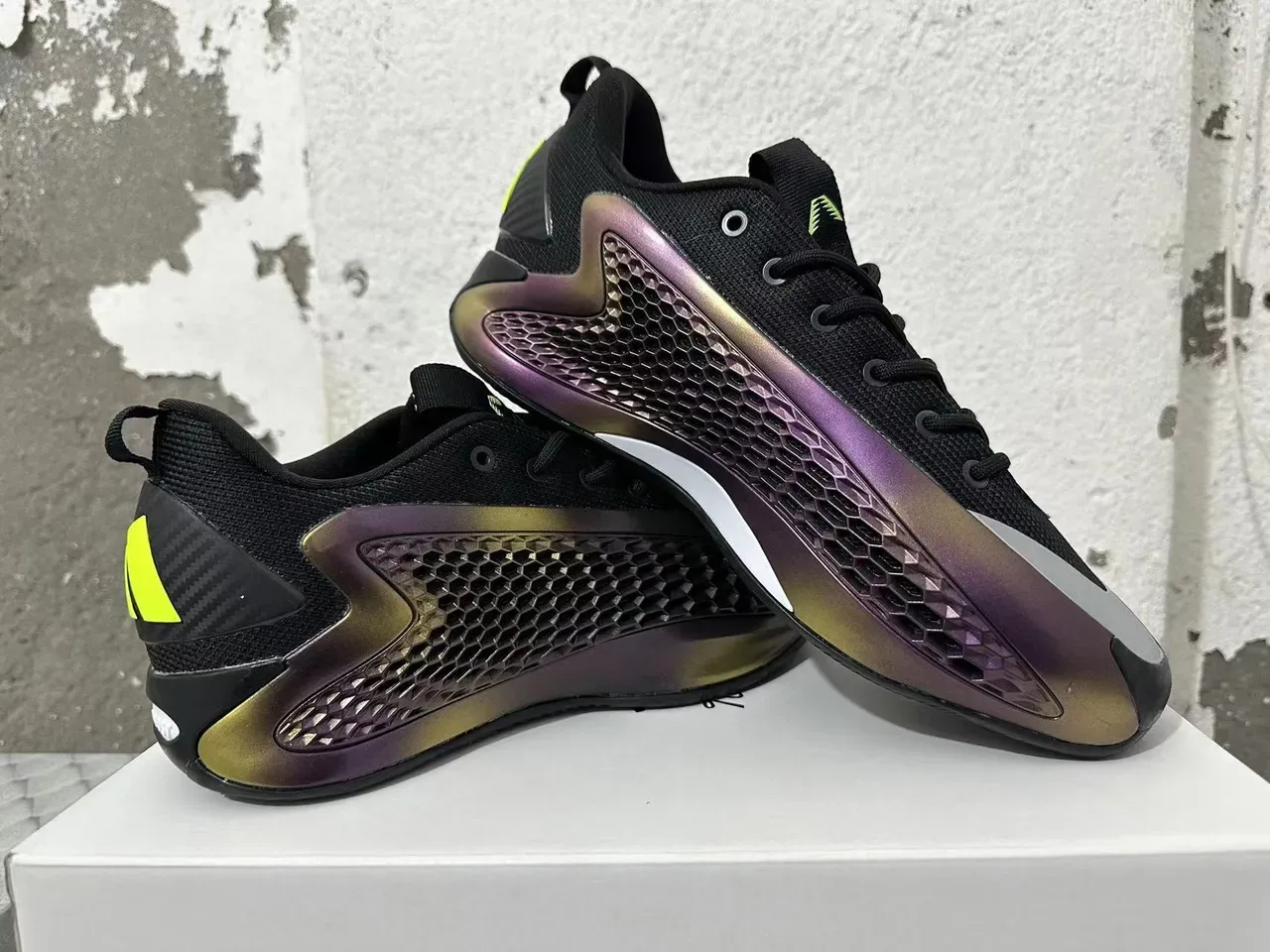 Black Iridescent Purple-Gold Neon Accent Athletic Sneakers 5