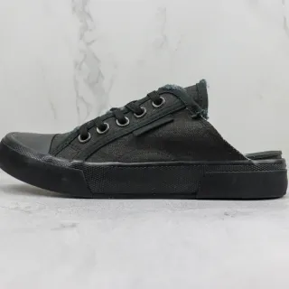 Black Lace-Up Slip-On Canvas Shoe