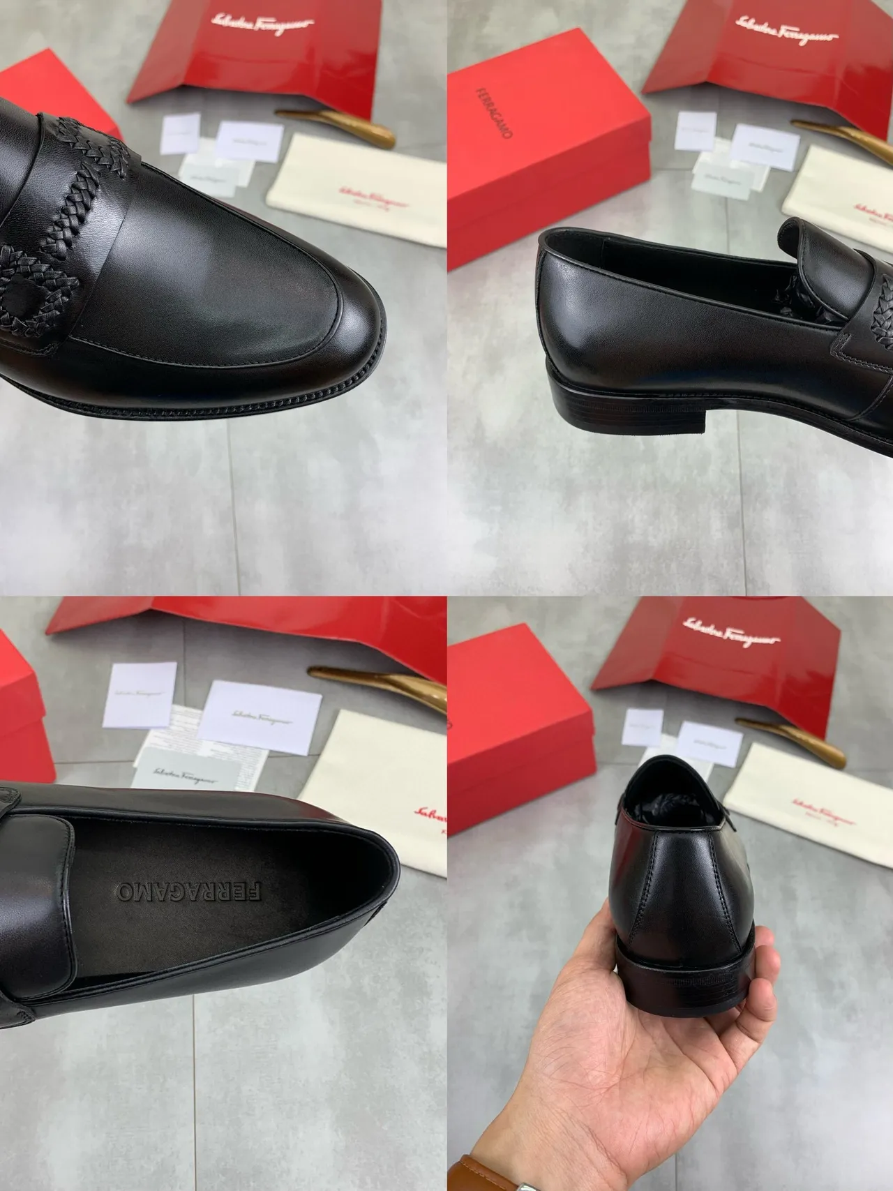 Black Leather Braided Strap Square-Toe Loafers 2