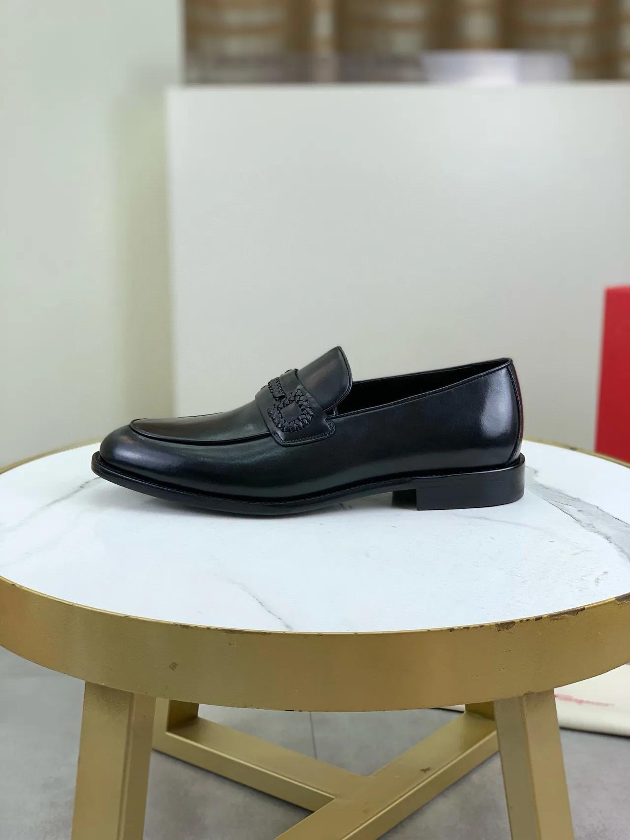 Black Leather Braided Strap Square-Toe Loafers 5