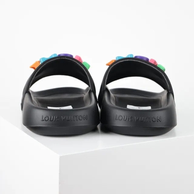 Black Multicolor Molded Rubber Sole Wide Single Strap Slippers 8