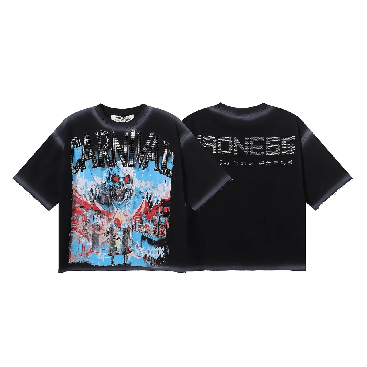 Black Multicolor Oversized Fit Distressed Hem T-Shirt 1