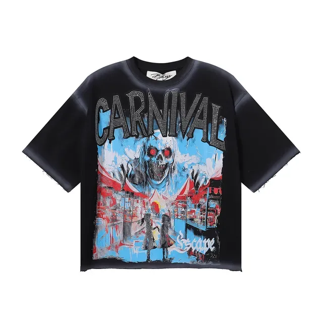 Black Multicolor Oversized Fit Distressed Hem T-Shirt 3