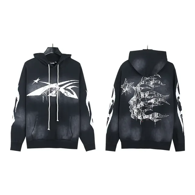Black Oversized Distressed Graphic Print Hoodie 2