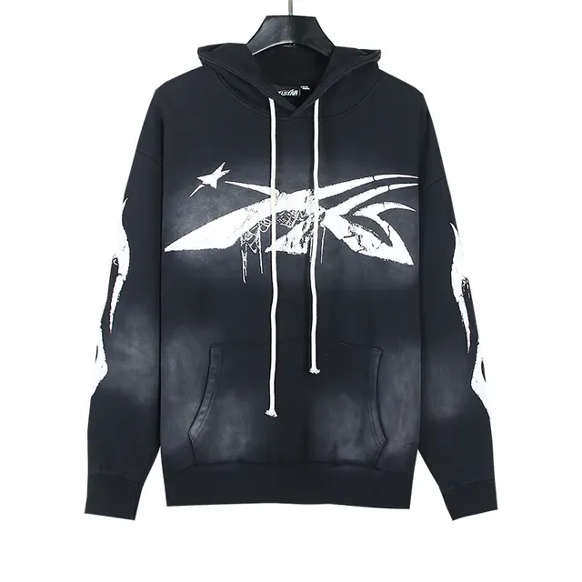 Black Oversized Distressed Graphic Print Hoodie 3