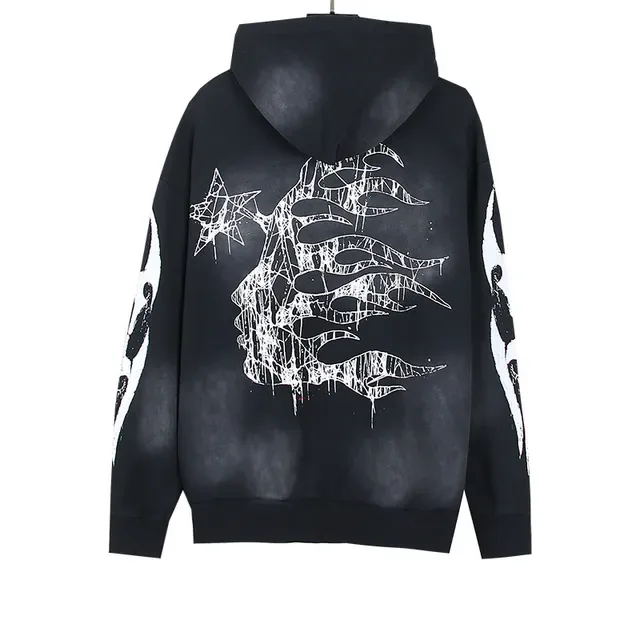 Black Oversized Distressed Graphic Print Hoodie 4
