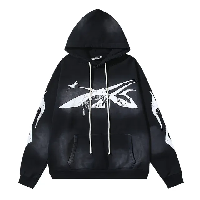 Black Oversized Distressed Graphic Print Hoodie 5