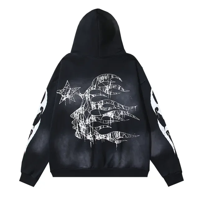 Black Oversized Distressed Graphic Print Hoodie 6