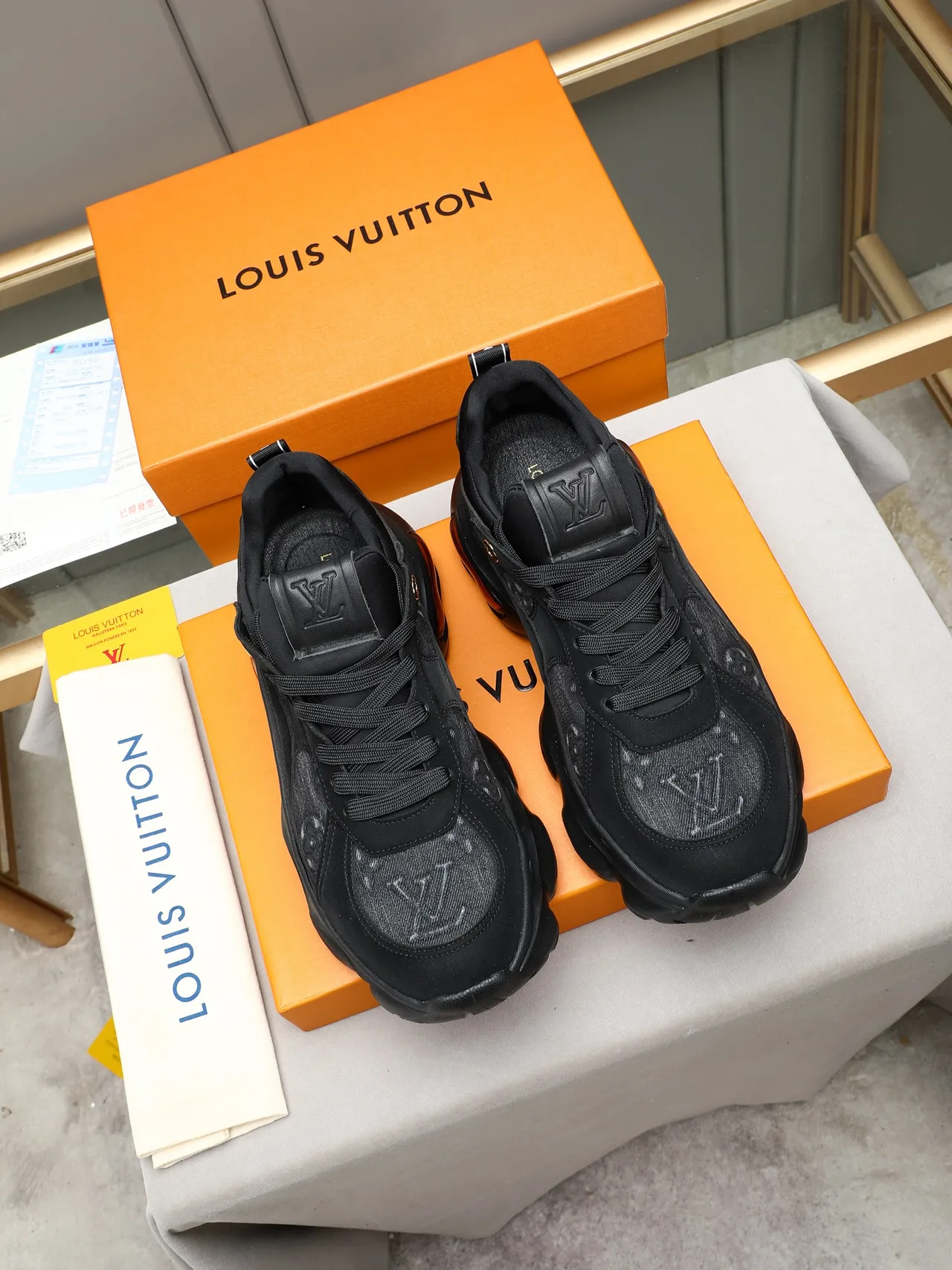 Black Oversized Sole Sculpted Wave Midsole Chunky Sneakers 2