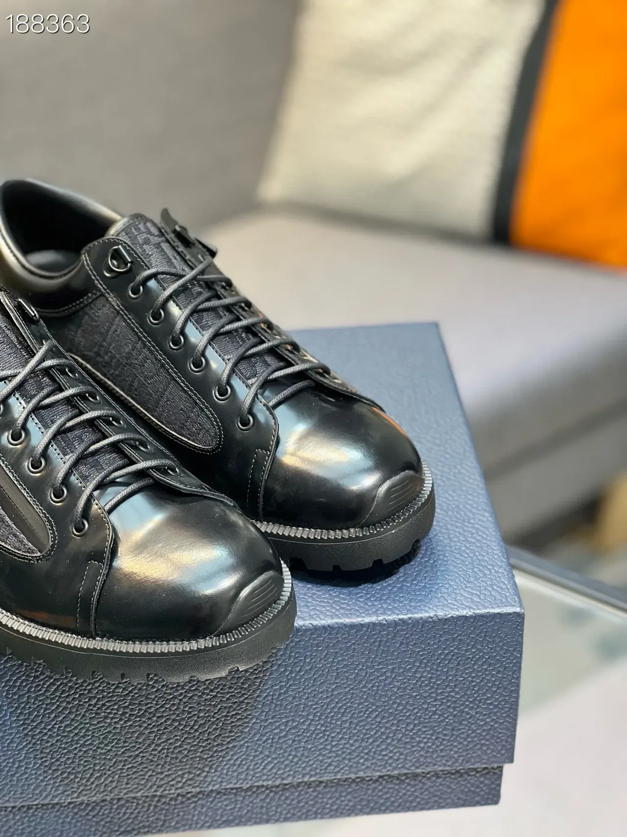 Black Patent and Textured Panel Lace-Up Sneakers 4