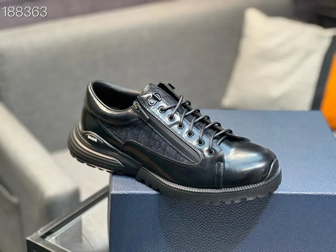 Black Patent and Textured Panel Lace-Up Sneakers 5