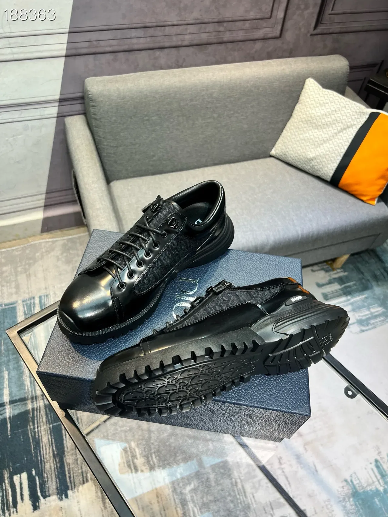 Black Patent and Textured Panel Lace-Up Sneakers 8