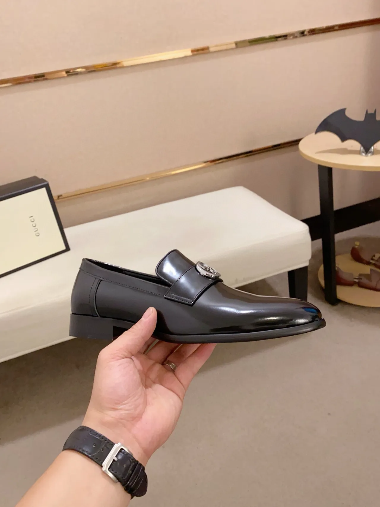 Black Patent Leather Horsebit Ornament Loafer 5