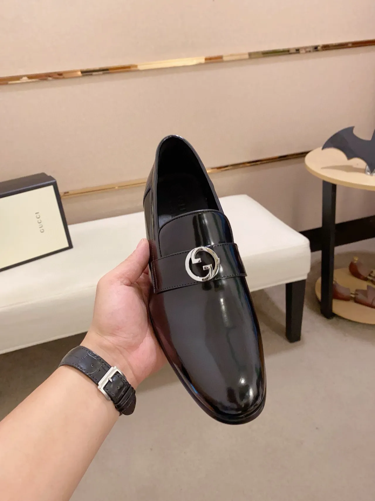 Black Patent Leather Horsebit Ornament Loafer 6