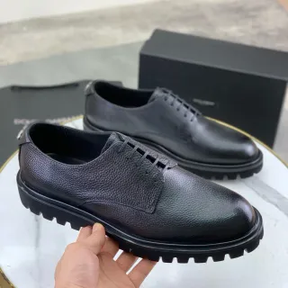 Black Pebbled Leather Chunky Lug Sole Oxford Shoes