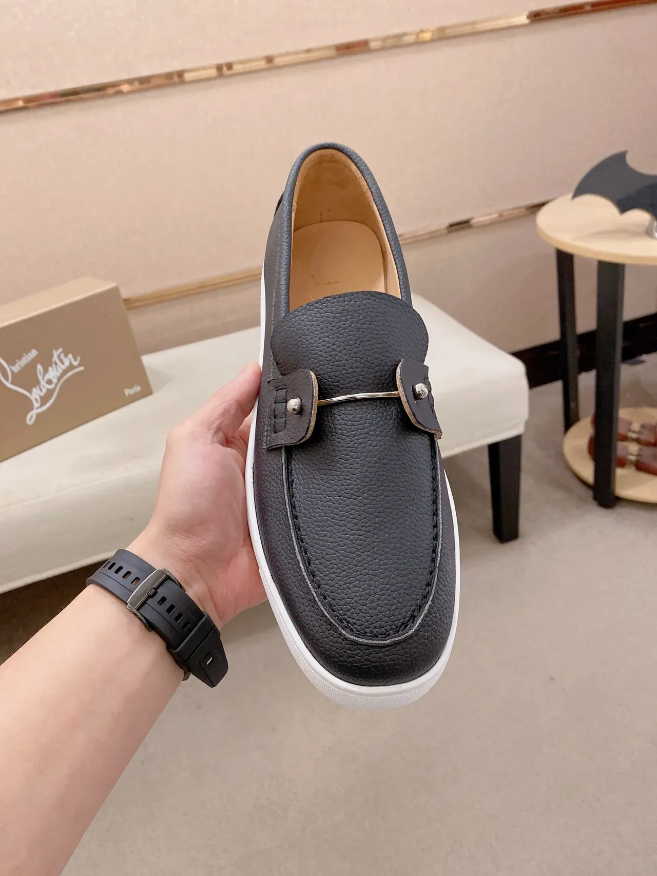 Black Pebbled Leather Penny Loafer Strap Slip-On Loafers 5