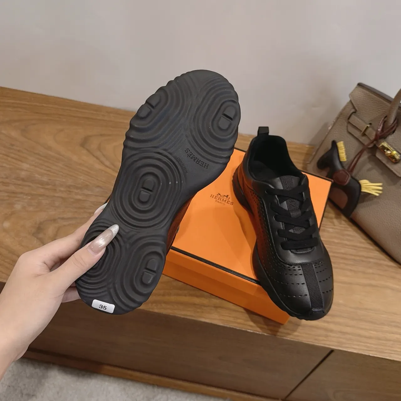 Black Perforated Leather Lace-Up Lifestyle Sneakers 3