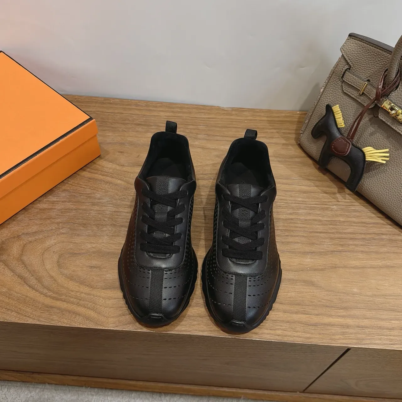 Black Perforated Leather Lace-Up Lifestyle Sneakers 4