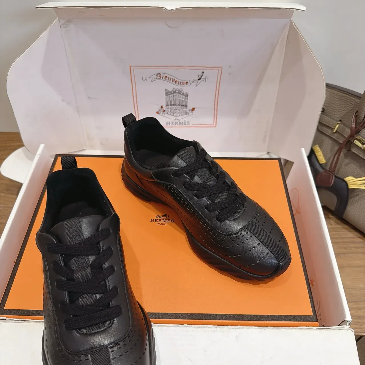 Black Perforated Leather Lace-Up Lifestyle Sneakers 5