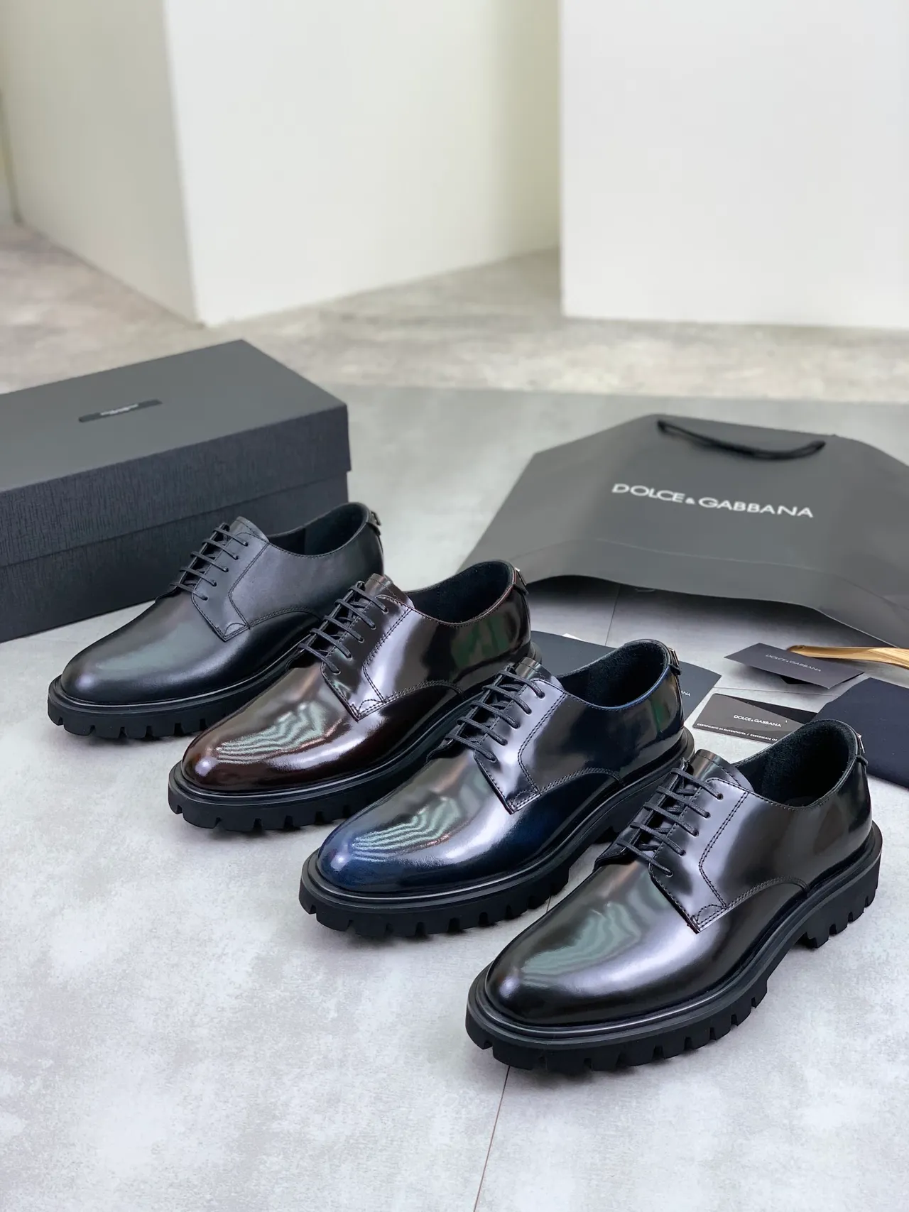 Black Polished Leather Cap Toe Oxford Shoes 2