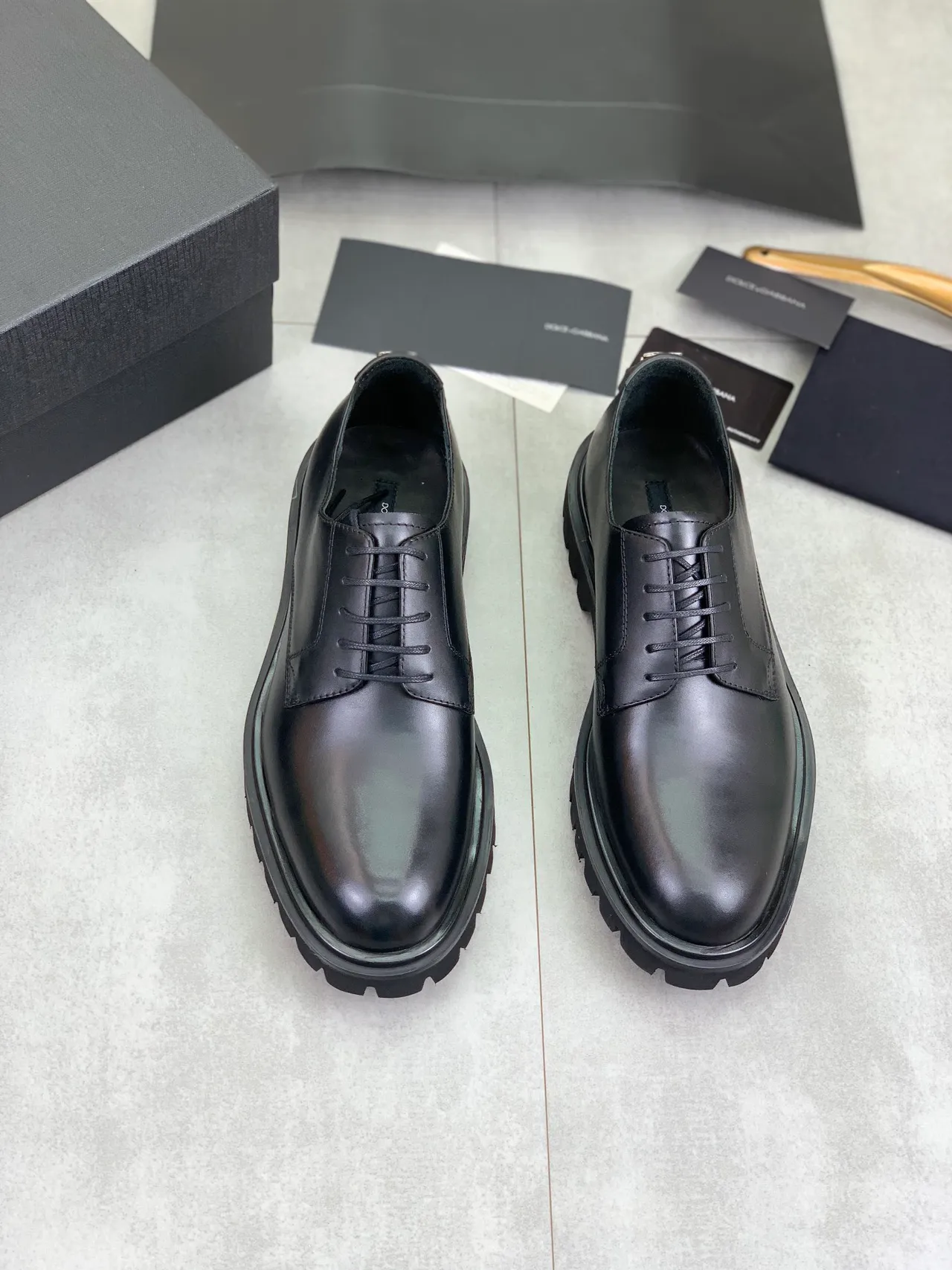 Black Polished Leather Cap Toe Oxford Shoes 5