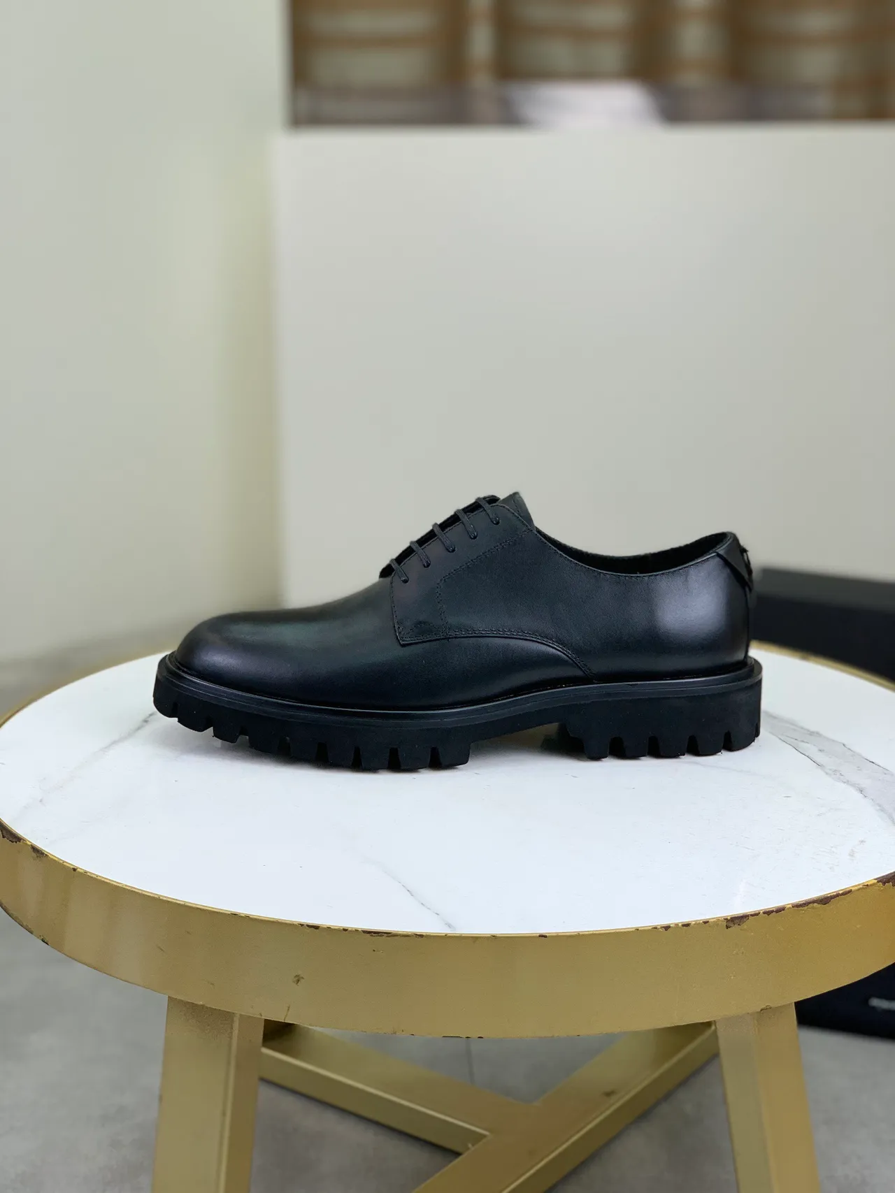 Black Polished Leather Cap Toe Oxford Shoes 6