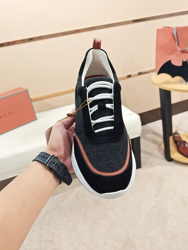 Black Red Suede-Felt Upper White Laces Sneakers 6
