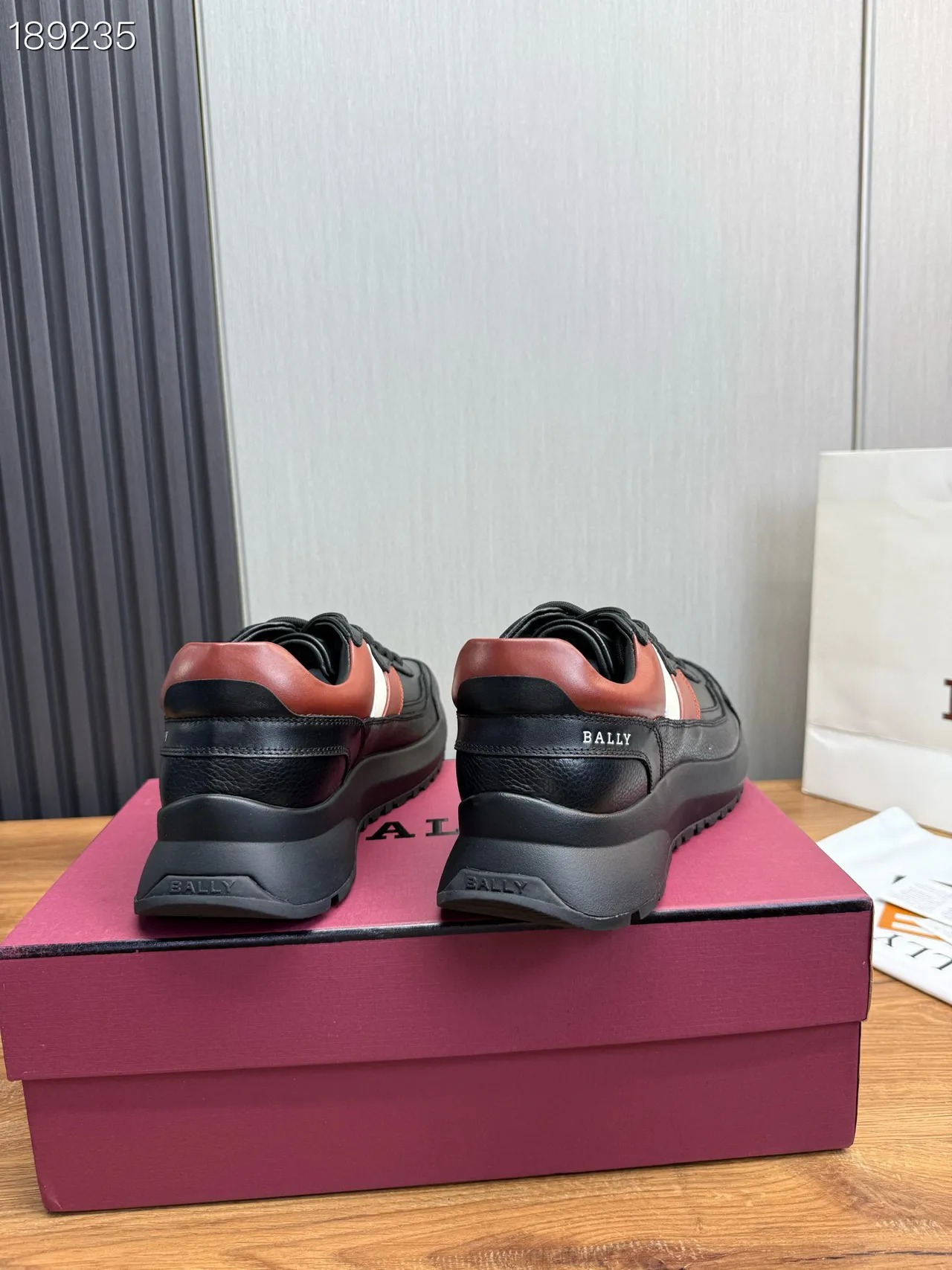 Black Red White Stripe Leather Chunky Sneakers 2
