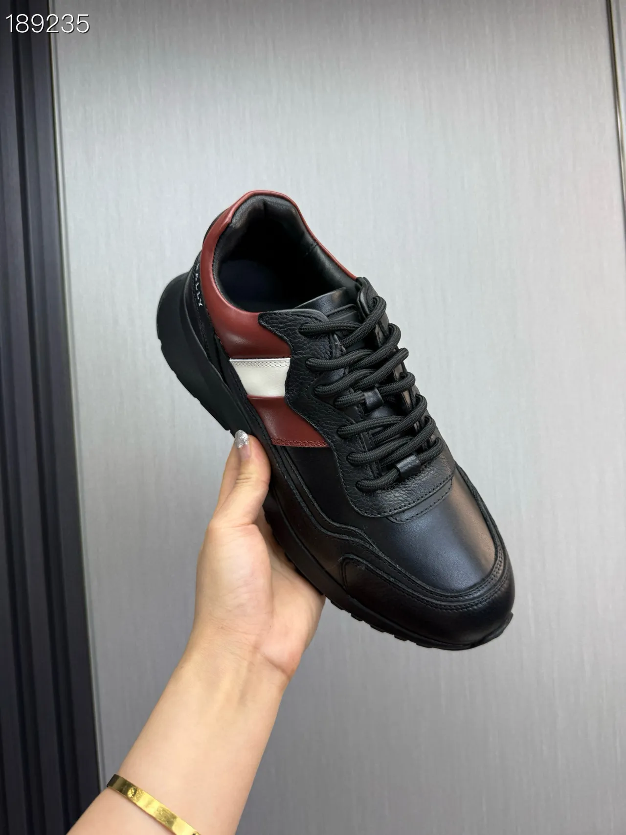 Black Red White Stripe Leather Chunky Sneakers 5