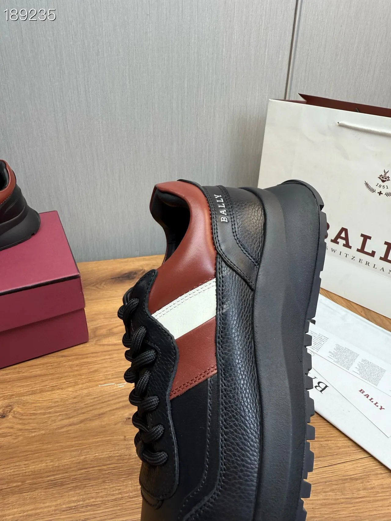 Black Red White Stripe Leather Chunky Sneakers 6