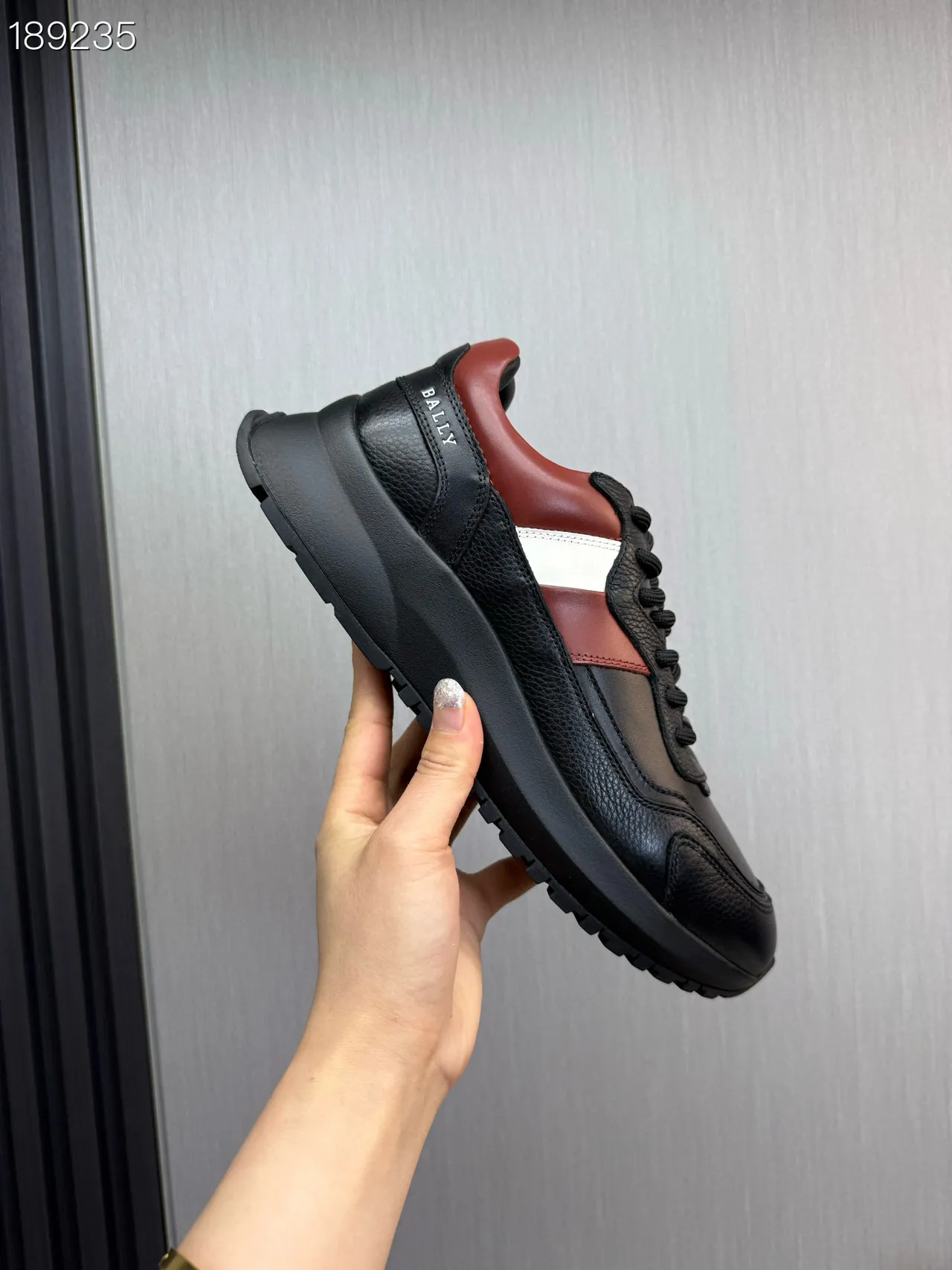 Black Red White Stripe Leather Chunky Sneakers 7